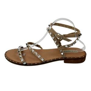 Steve Madden Women's Tan Travel Rock Studded Gladiator Flat Sandals Size 11